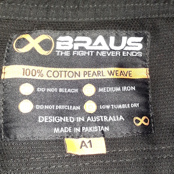 BRAUS THE FIGHT NEVER ENDS KIMONO JI Jitsu Gi A1 Black 100% Cotton Pearl Weave - Picture 9 of 9